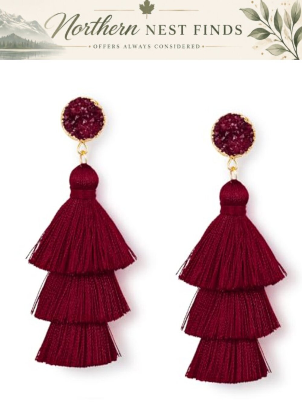 Bohemian Dangle Drop Tiered Tassel Druzy Stud Earrings Women